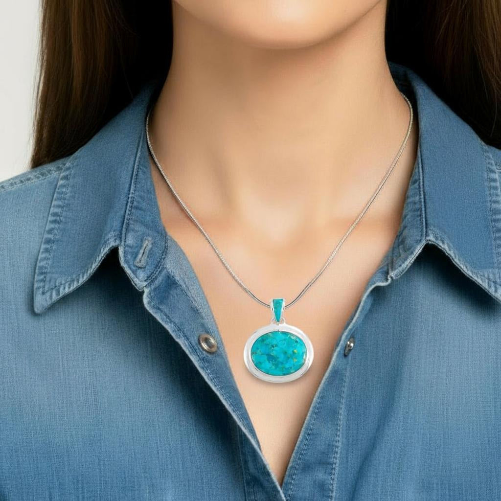 Sterling Silver Pendant Turquoise P3082-LG-C75
