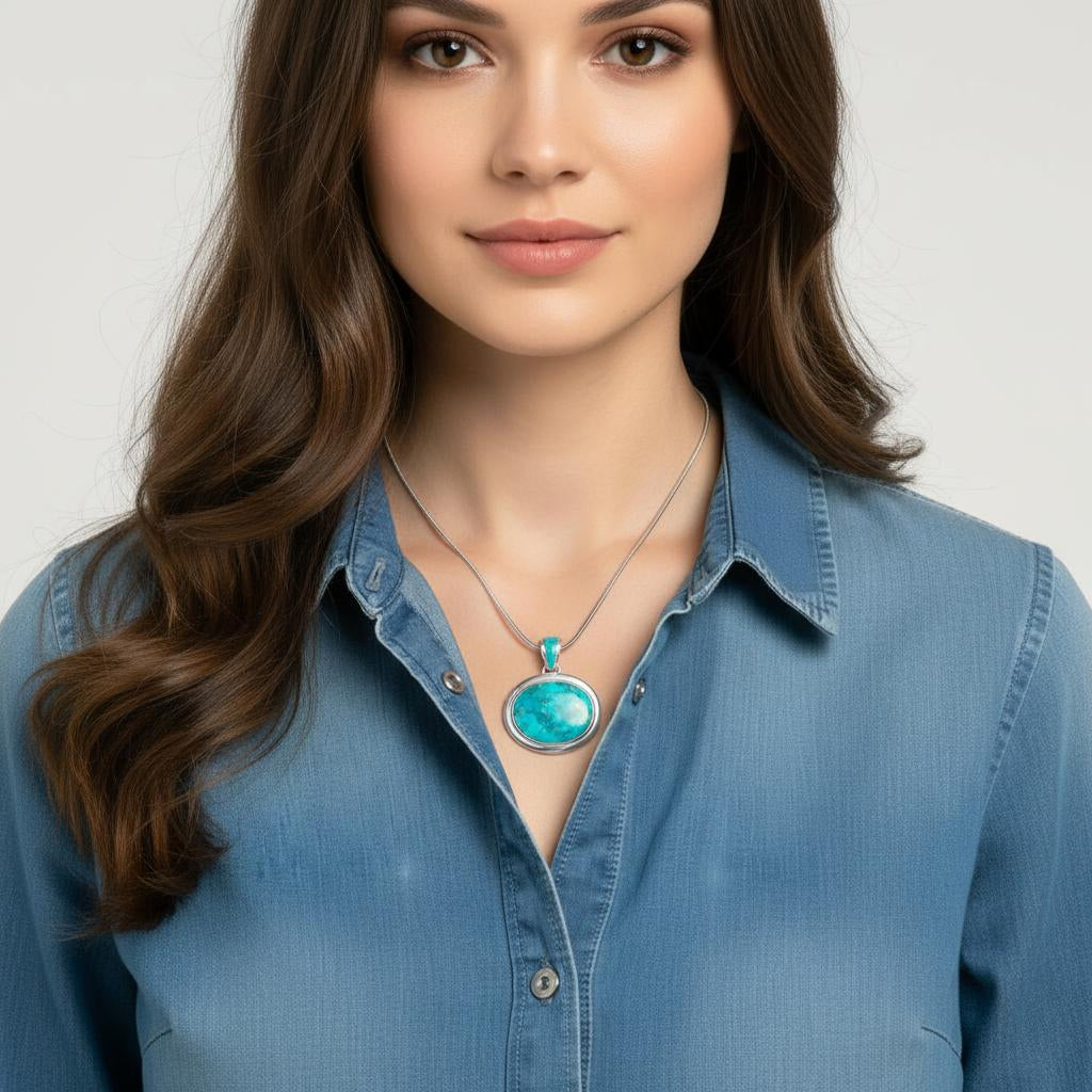 Sterling Silver Pendant Turquoise P3082-LG-C75