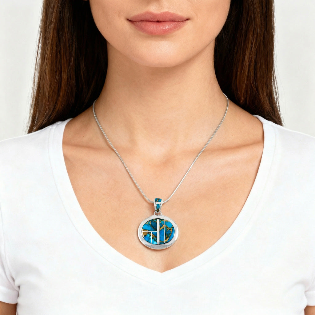 Matix Turquoise Pendant SilverBronzé P3082-SB-C84