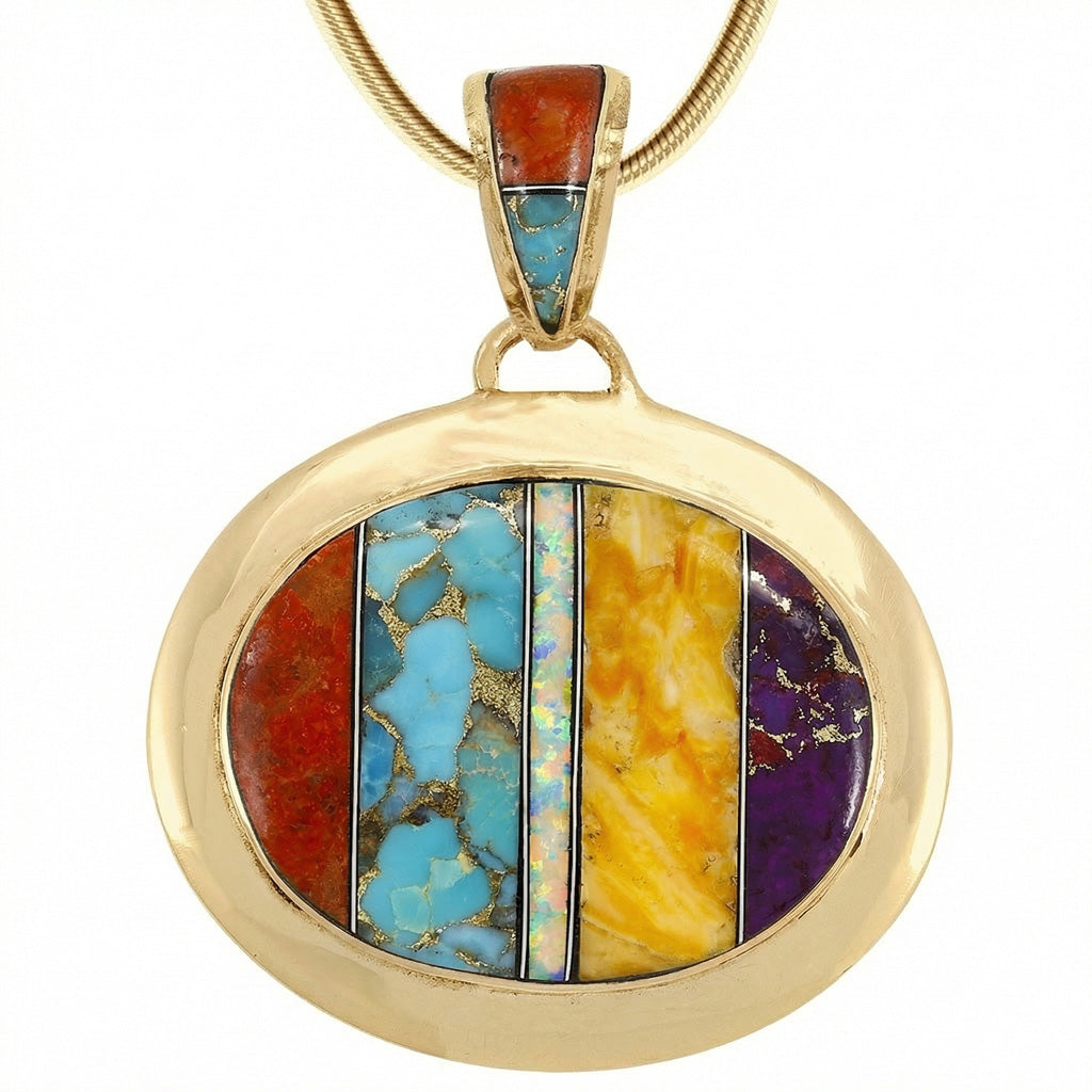 Multi Gemstone Pendant GoldBrass P3082-GB-C00