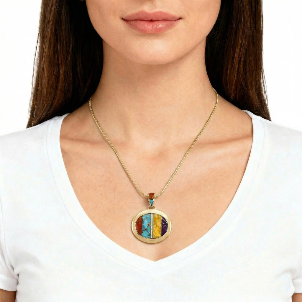 Multi Gemstone Pendant GoldBrass P3082-GB-C00