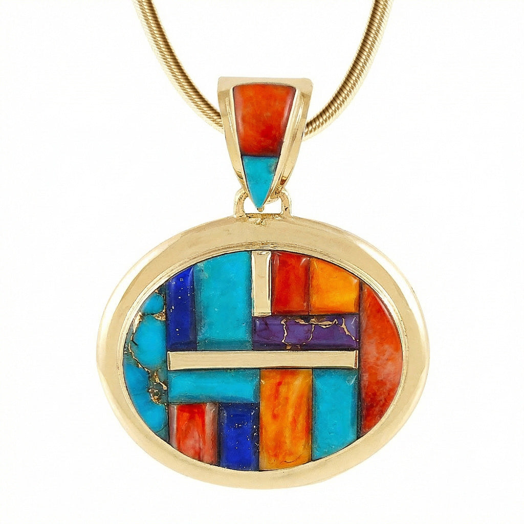 Multi Gemstone Pendant GoldBrass P3082-GB-C51