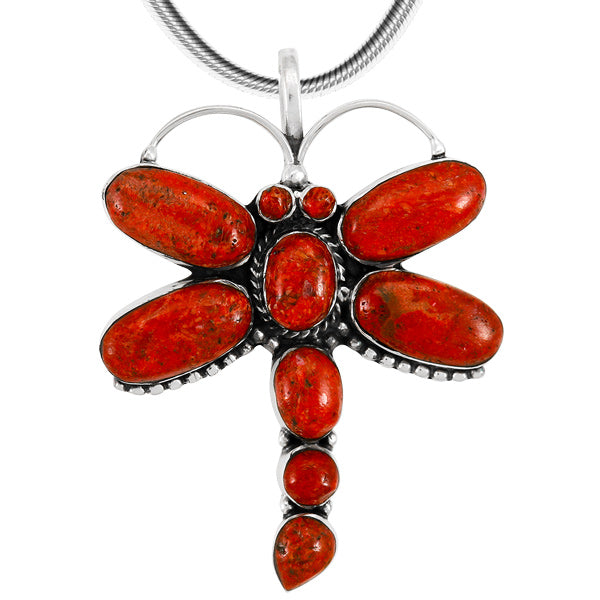 Coral Dragonfly Pendant Sterling Silver P3083-C74