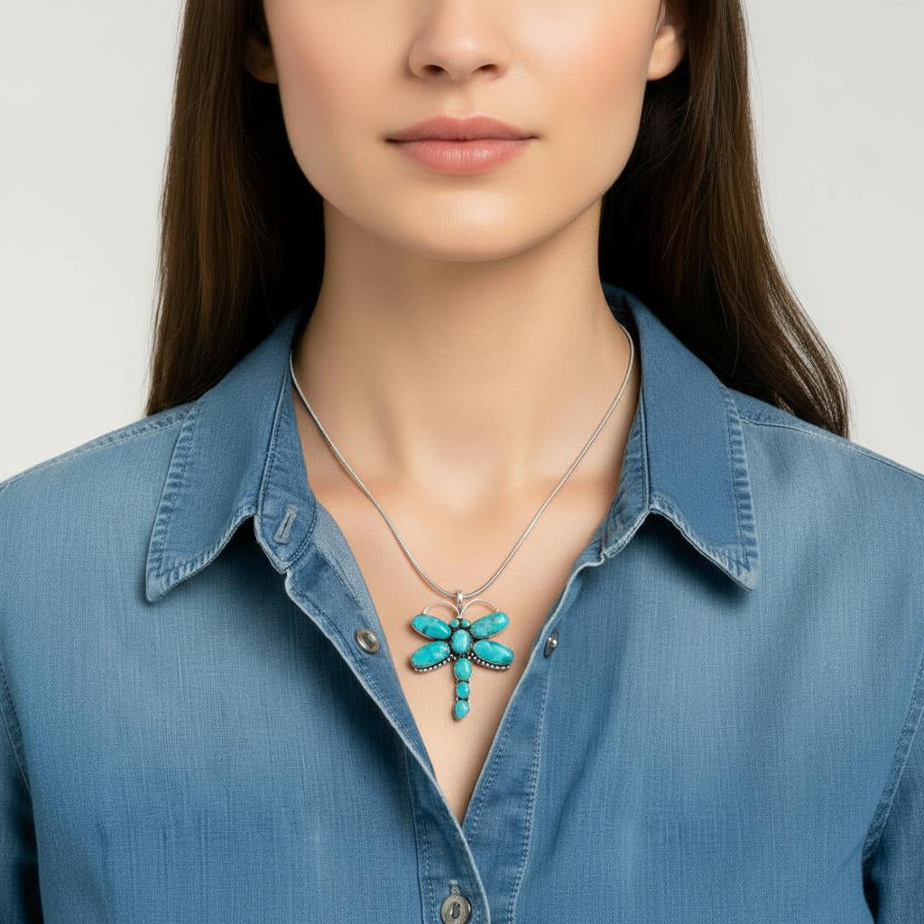 Sterling Silver Dragonfly Pendant Turquoise P3083-C75