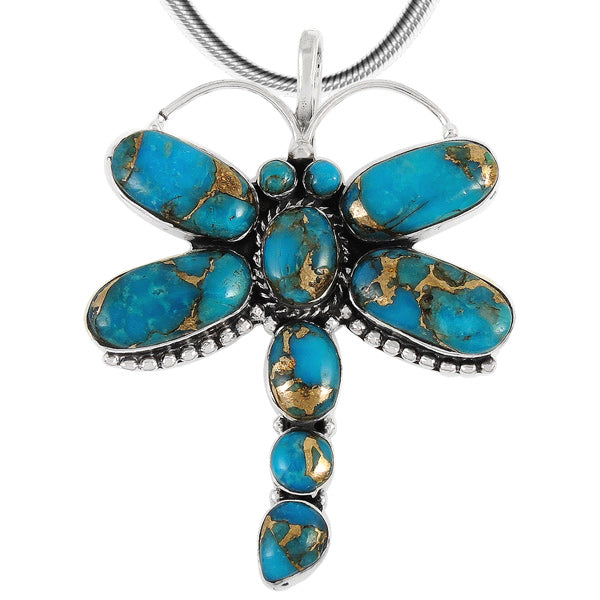 Sterling Silver Dragonfly Pendant Matrix Turquoise P3083-C84