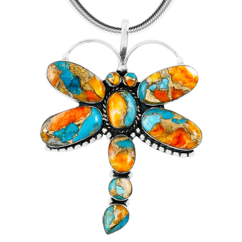 Dragonfly Spiny Turquoise Pendant SilverBronzé P3083-SB-C89