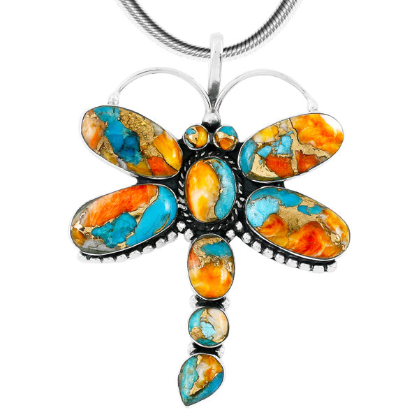 Spiny Turquoise Dragonfly Pendant Sterling Silver P3083-C89