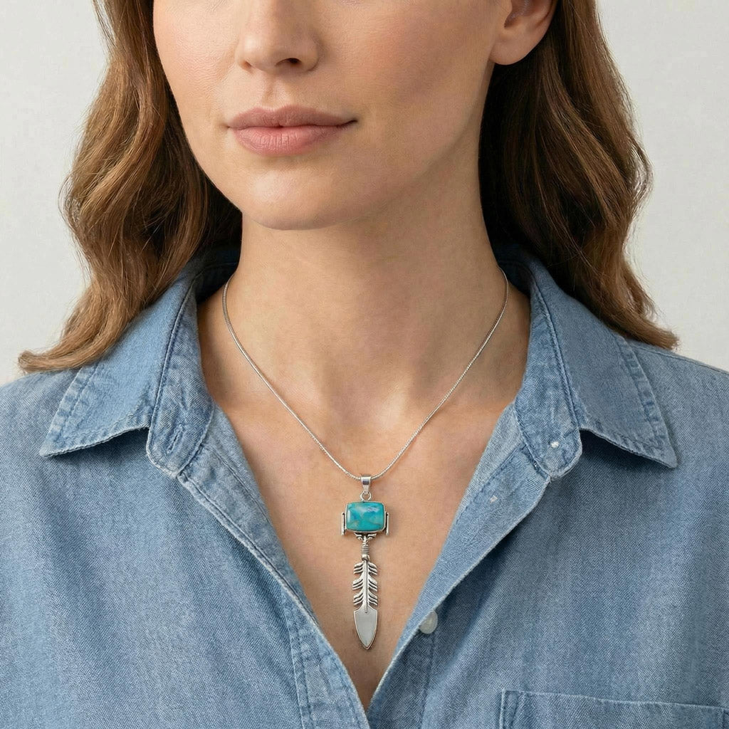 Feather Turquoise Pendant SilveryCopper™ P3087-SB-C75