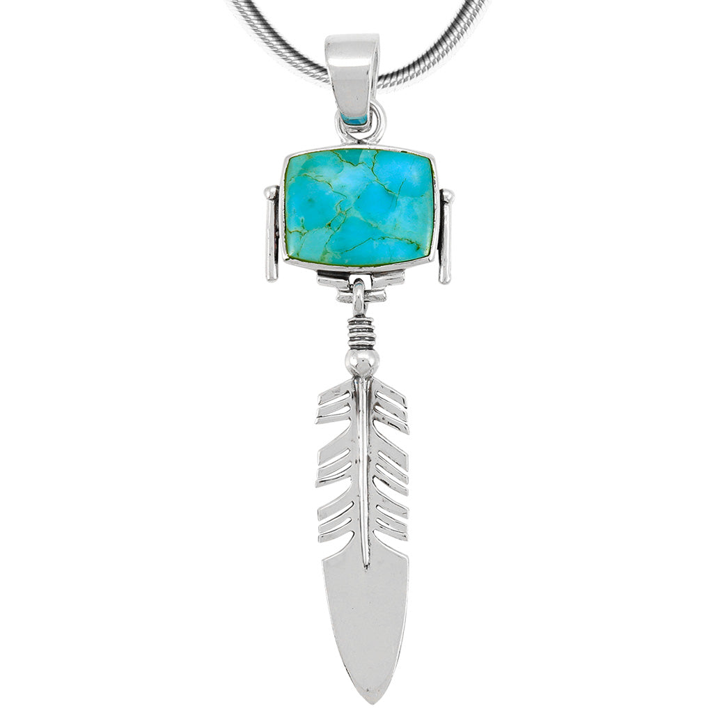 Feather Turquoise Pendant SilverBronzé P3087-SB-C75