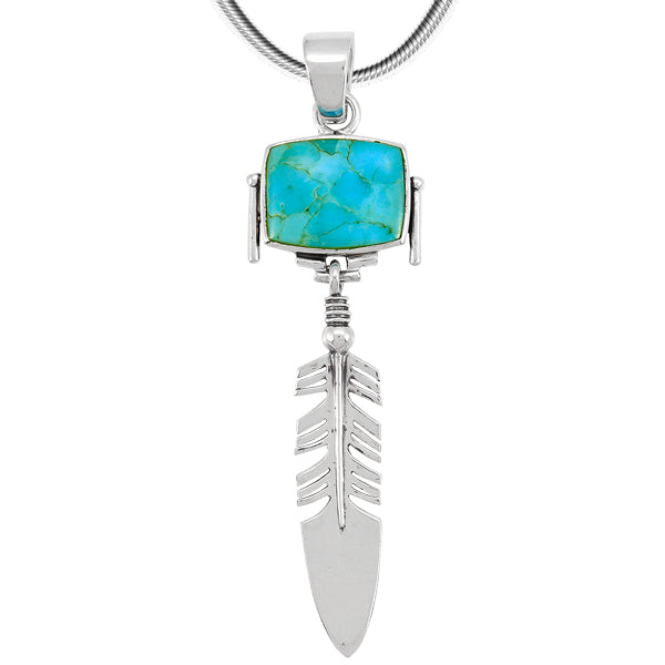 Turquoise Feather Pendant Sterling Silver P3087-C75