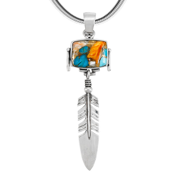Spiny Turquoise Feather Pendant Sterling Silver P3087-C89