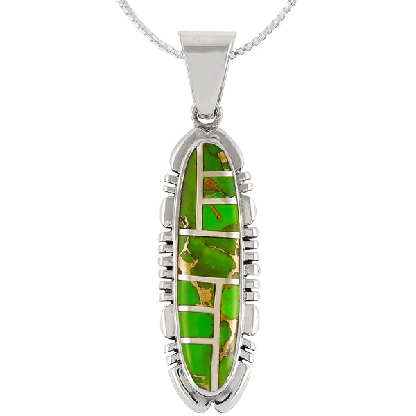 Green Turquoise Pendant Sterling Silver P3100-C06