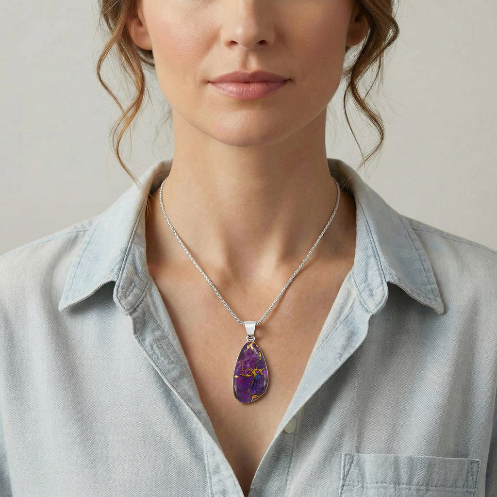 Purple Turquoise Pendant Sterling Silver P3102-LG-C77