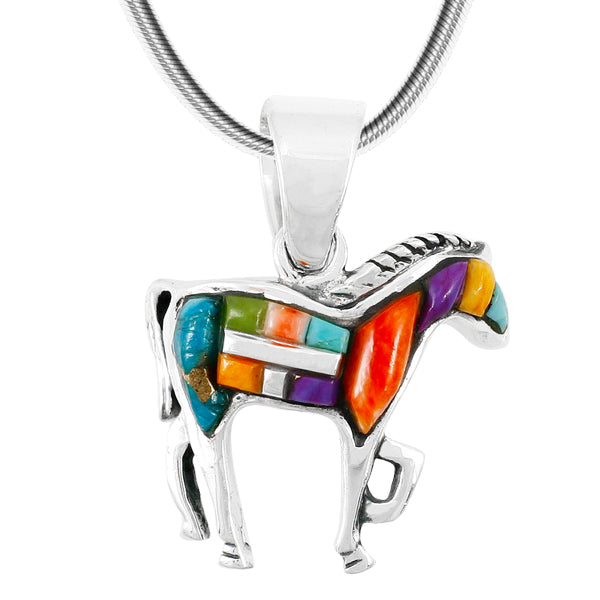 Multi-Gemstone Horse Pendant Sterling Silver Turquoise P3109-C51