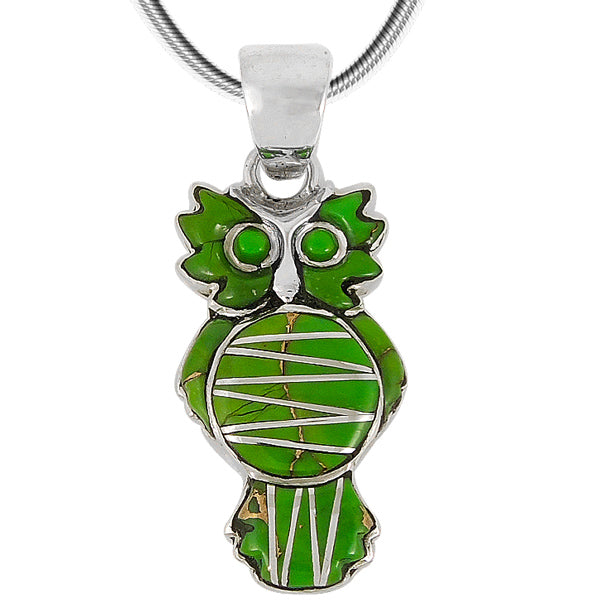 Owl Green Turquoise Pendant Sterling Silver P3110-C06