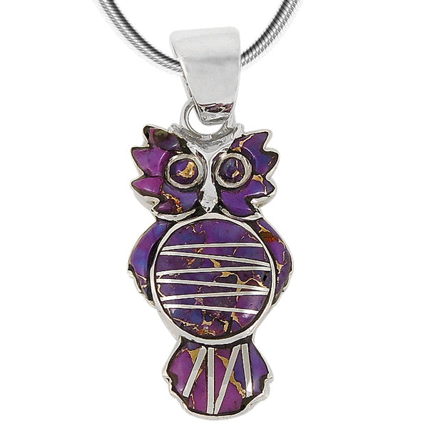 Owl Purple Turquoise Pendant Sterling Silver P3110-C07