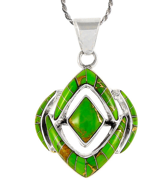 Sterling Silver Pendant Green Turquoise P3115-C06