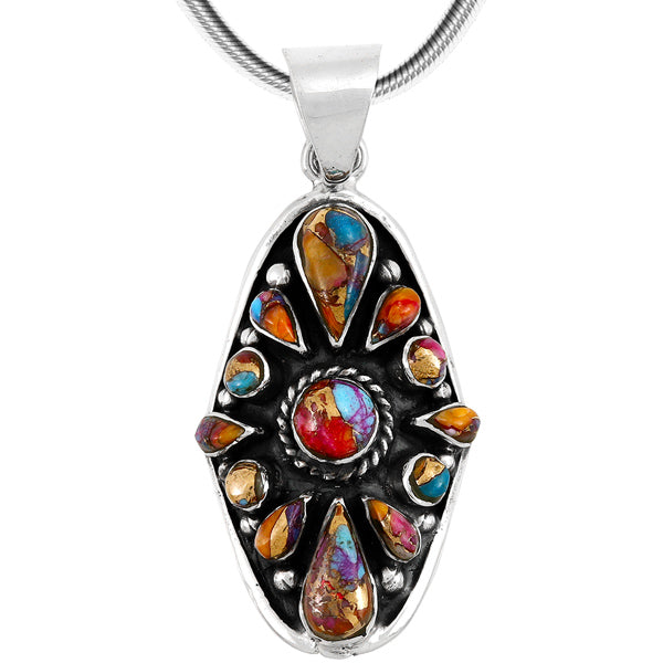 Rainbow Spiny Turquoise Pendant Sterling Silver P3116-C91
