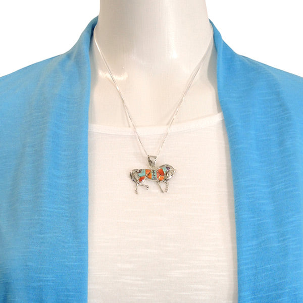Sterling Silver Horse Pendant Multicolor P3125-C30