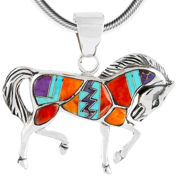 Sterling Silver Horse Pendant Multicolor P3125-C30