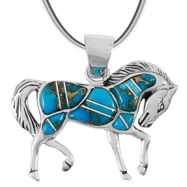 Matrix Turquoise Horse Pendant Sterling Silver P3125-C84