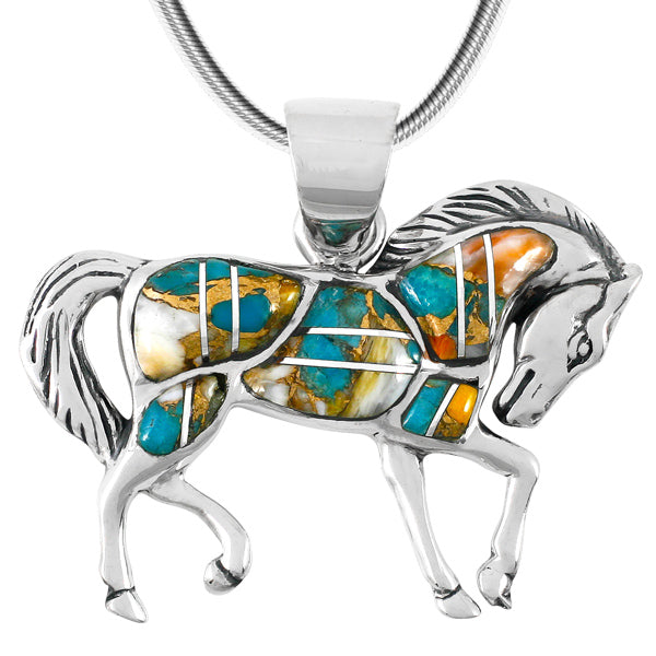 Spiny Turquoise Horse Pendant Sterling Silver P3125-C89