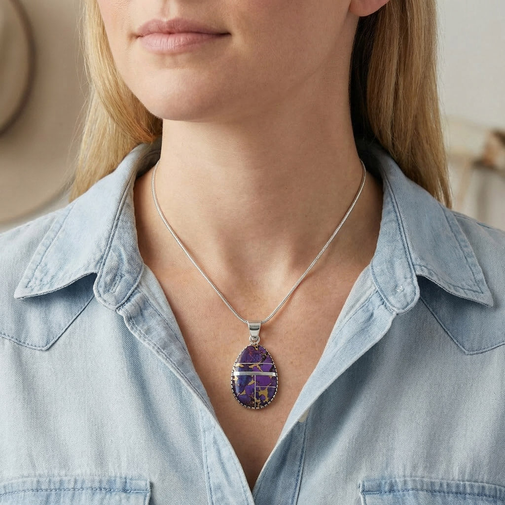 Sterling Silver Pendant Purple Turquoise P3131-C07