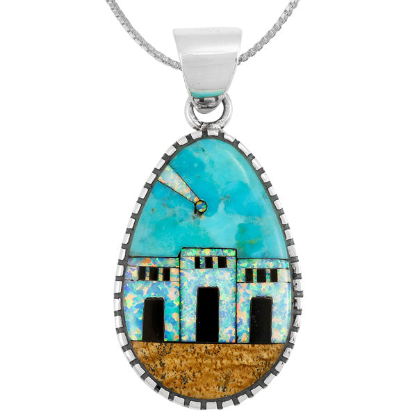 Ancient Village Turquoise Pendant Sterling Silver P3131-C43