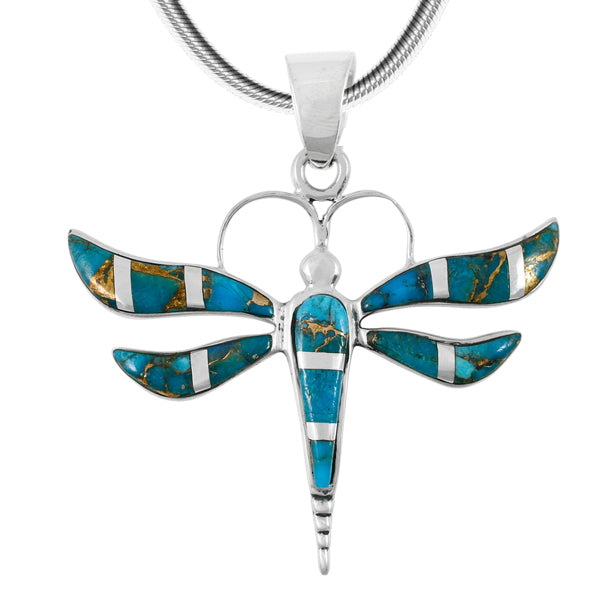 Matrix Turquoise Dragonfly Pendant Sterling Silver P3138-C84