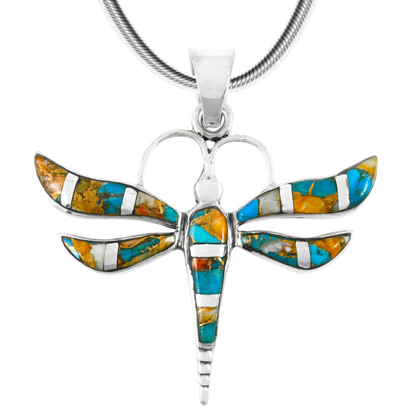 Spiny Turquoise Dragonfly Pendant Sterling Silver P3138-C89