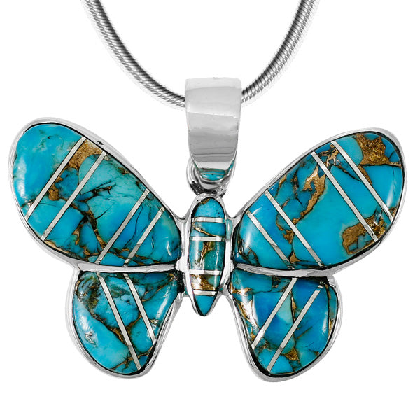 Matrix Turquoise Butterfly Pendant Sterling Silver P3146-C84