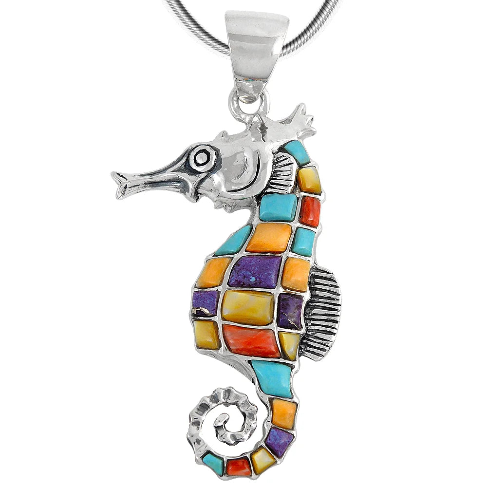 Sterling Silver Sea Horse Pendant Multicolor P3149-LG-C01