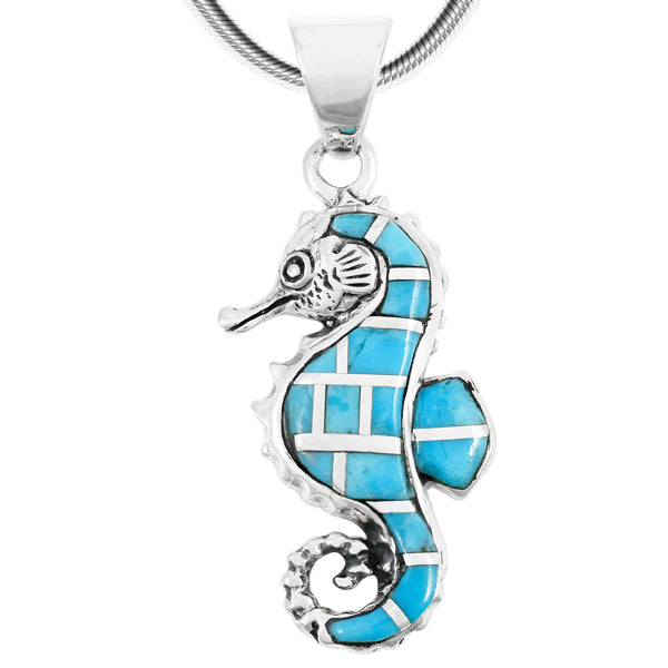 Sterling Silver Sea Horse Pendant Turquoise P3149-SM-C05