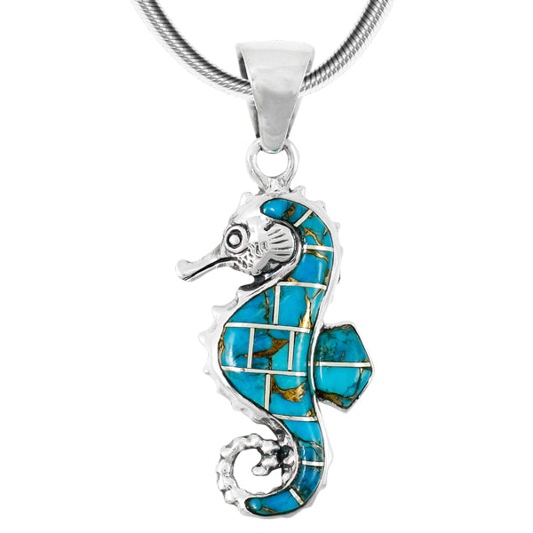 Matrix Turquoise Sea Horse Pendant Sterling Silver P3149-SM-C84