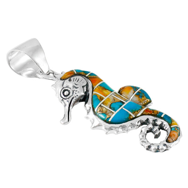 Spiny Turquoise Sea Horse Pendant Sterling Silver P3149-SM-C89