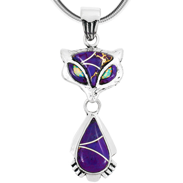 Sterling Silver Fox Pendant Purple Turquoise P3150-C07
