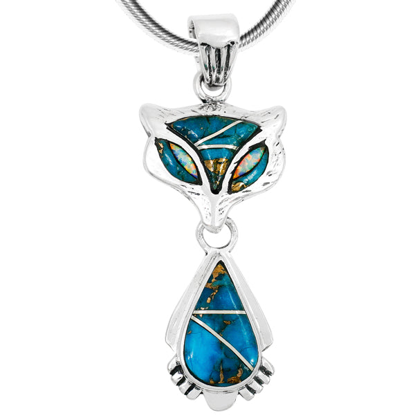 Sterling Silver Fox Pendant Matrix Turquoise P3150-C84