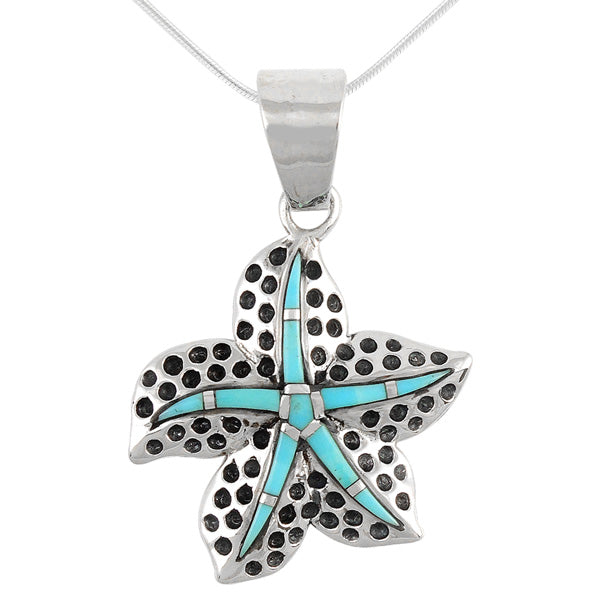 Sterling Silver Star Fish Pendant Turquoise P3151-SM-C05