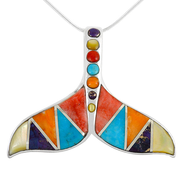 Sterling Silver Whale Tail Pendant Multicolor P3157-C01