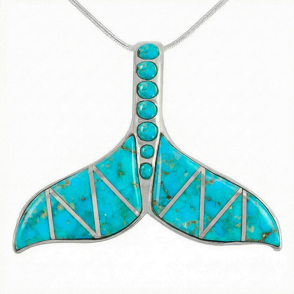 Sterling Silver Whale Tail Pendant Turquoise P3157-C05