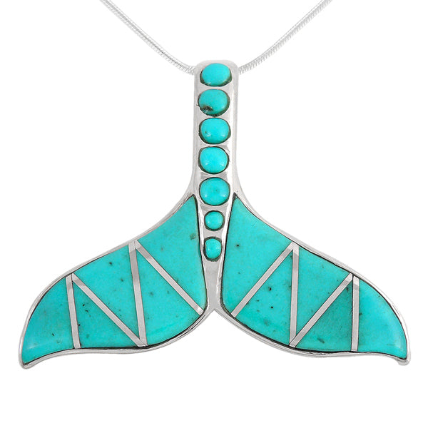 Sterling Silver Whale Tail Pendant Turquoise P3157-C05