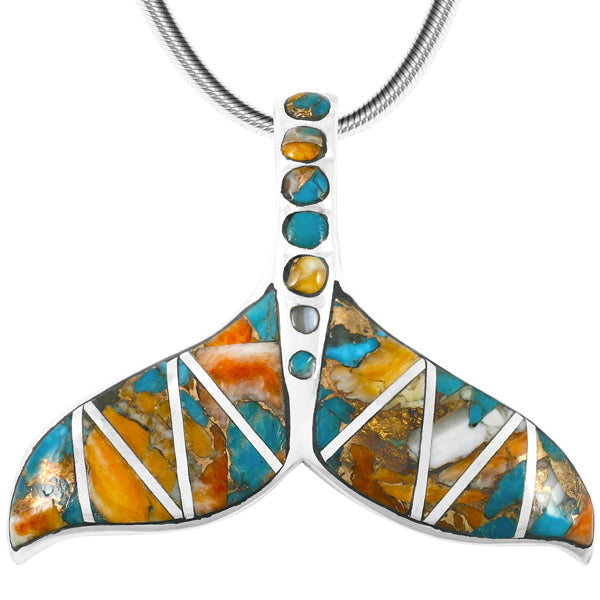 Spiny Turquoise Whale Tail Pendant Sterling Silver P3157-C89