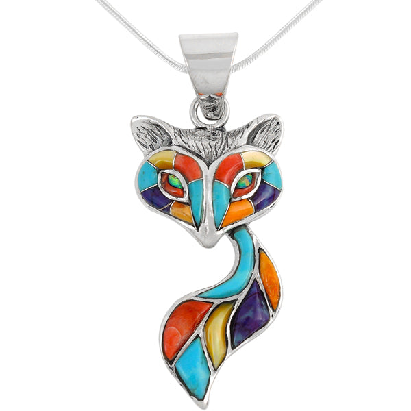 Sterling Silver Fox Pendant Multicolor P3160-C01