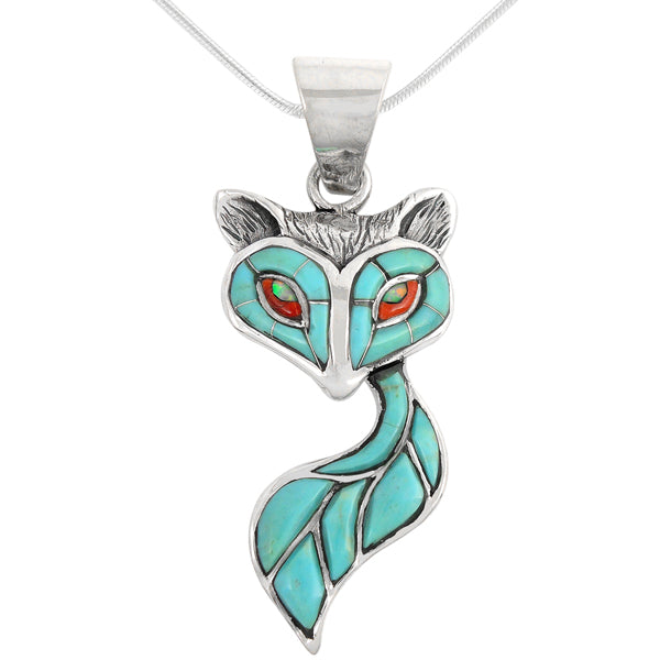 Sterling Silver Fox Pendant Turquoise P3160-C05