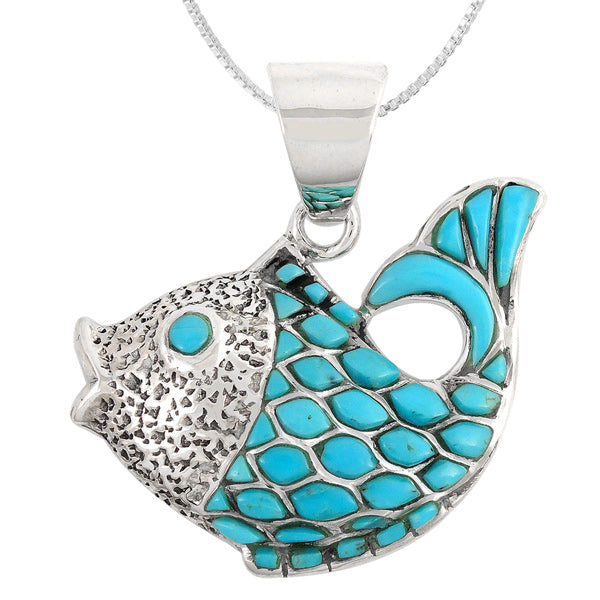 Sterling Silver Fish Pendant Turquoise P3161-C05