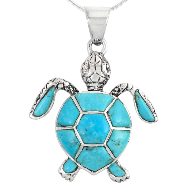 Sterling Silver Turtle Pendant Turquoise P3162-C05