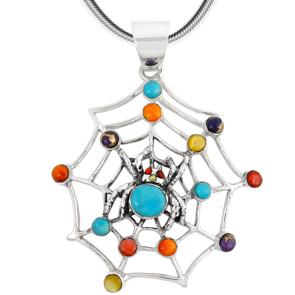 Sterling Silver Spider Pendant Multicolor P3166-SM-C01