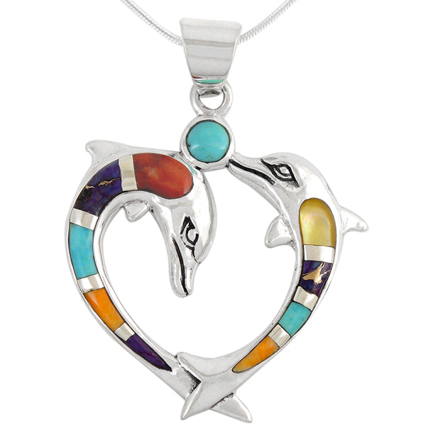 Sterling Silver Dolphin Pendant Multicolor P3169-C01