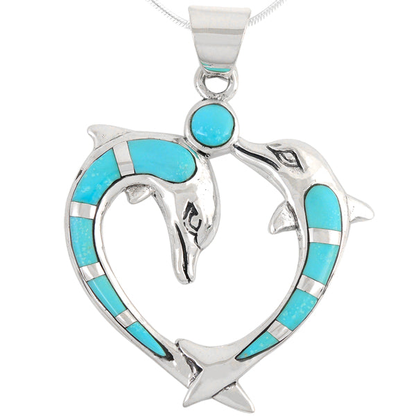 Sterling Silver Dolphin Pendant Turquoise P3169-C05