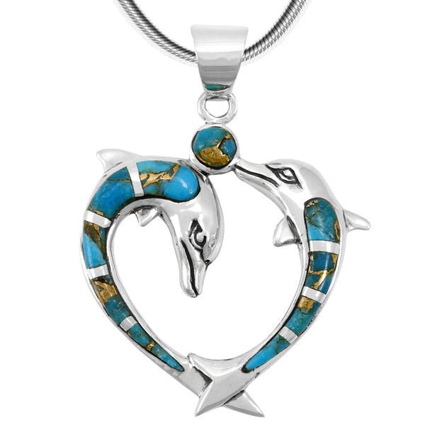 Matrix Turquoise Dolphin Pendant Sterling Silver P3169-C84